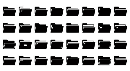 Poster - Black folder icons collection set various states digital data management interface symbols graphic resources file organization document representation pictograms vector elements