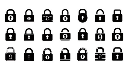 Fototapete - Comprehensive collection of digital security padlock icons set illustration vector graphic designs representing safety protection privacy internet web access login authentication