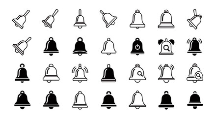 Fototapete - Comprehensive Digital Notification Bell Icon Set for UI UX Web and Mobile App Interfaces Modern Glyph and Outline Symbols Alert Reminder Ringing Sound Graphic Elements Collection