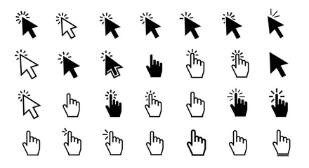 Fototapete - Clean modern vector icon set featuring diverse mouse cursor pointer designs and hand clicking selection symbols essential digital interface components for web application ui ux
