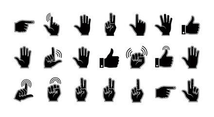 Fototapete - Comprehensive collection hand gesture icons digital interface design interactive systems development user experience element pack symbol set pointer click tap swipe number count