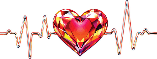 Poster - Geometric heart and ekg rhythm symbolizing love and health on a white background.