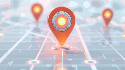 Poster - Futuristic digital map illustration with location markers and glowing city lights.