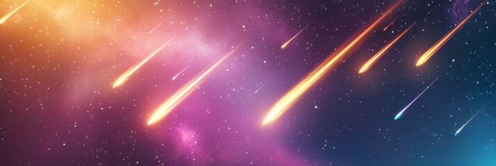 Leinwandbilder - Bright meteors streaking across a vibrant nebula create a breathtaking cosmic spectacle, illuminating the vast expanse of the universe with their dazzling light and color