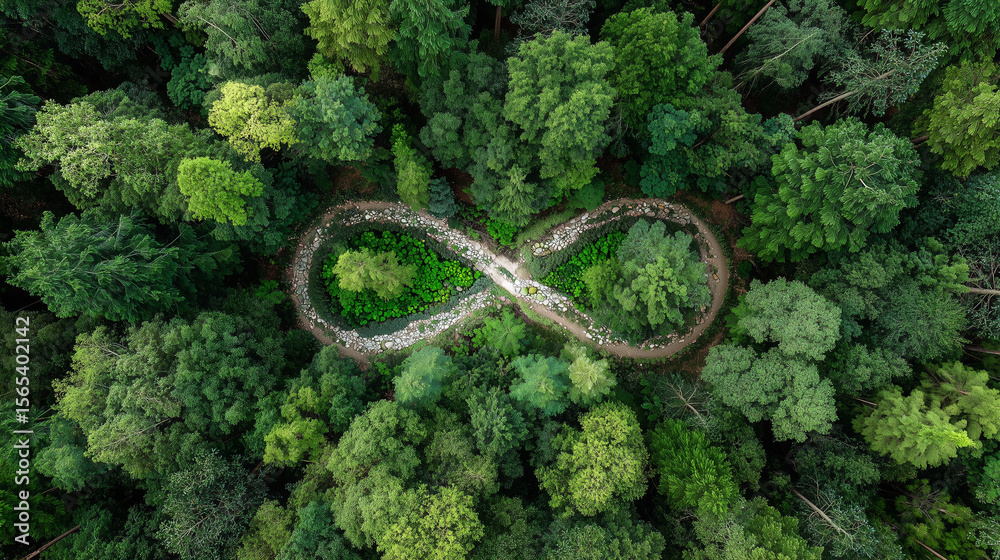 Top-down view of an infinity sign in lush green woods, visualizing ...