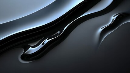 Poster - Futuristic dark abstract waves smooth shiny fluid forms