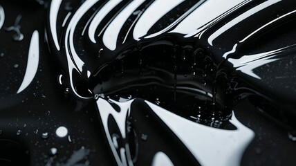 Poster - Dark glossy liquid surface showing abstract white light reflections and drips
