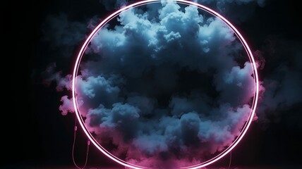 Poster - Neon ring with purple light around blue and pink smoke