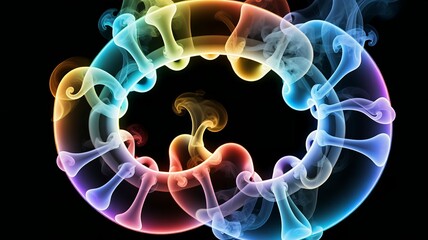 Poster - Colorful abstract smoke shapes form a circular bone like structure