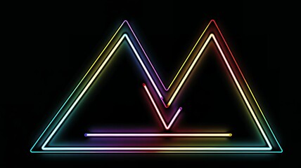 Poster - Colorful neon mountain range glowing on black background