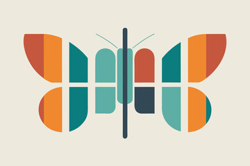 Poster - Geometric abstract butterfly illustration with colorful blocks against a cream background for modern design concepts.