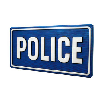 Blue rectangular sign with white police text isolated on transparent background