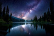 © YouraPechkin - Night sky filled with stars over a tranquil lake surrounded by trees