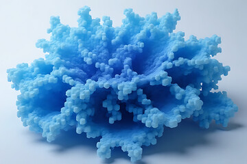 Poster - Abstract 3 D rendering of a light and dark blue fractal form with a textured surface on a white background