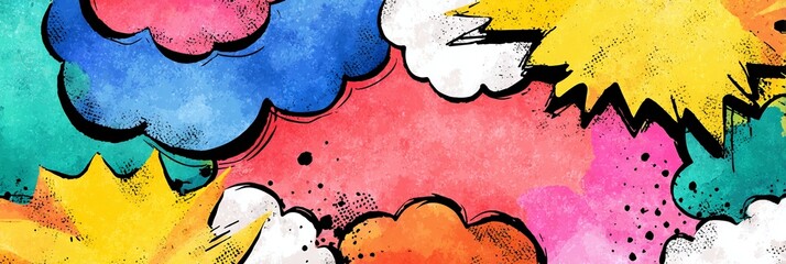 Poster - Colorful background with clouds and a sun