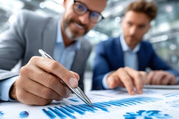 Poster - Business colleagues analyzing data trends in modern office setting during daytime