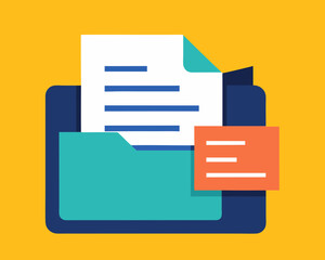 Leinwandbilder - Folder with Document and Sticky Note Flat Illustration