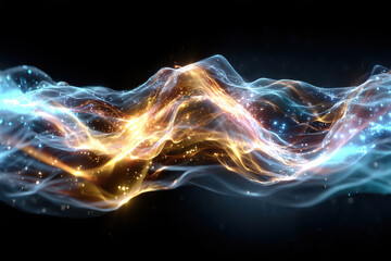 Poster - Colorful abstract wave pattern with luminous effects in dark background