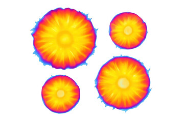 Leinwandbilder - Glowing plasma disks emitting powerful radiance, illuminating transparent backdrop with vivid electromagnetic spectrum hues