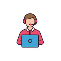 Poster - A vibrant cartoon of a customer service representative sits at a computer. Headset on, poised to offer assistance and support, personifying the spirit of helpfulness and dedication.