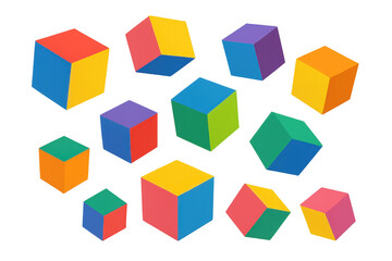 Aufkleber - Multicolored geometric cubes spinning against transparent backdrop, representing abstract design, gaming, mathematical visualization