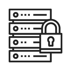 Poster - a minimalist flat design illustration protected server security icon silhouette vector line art on white background