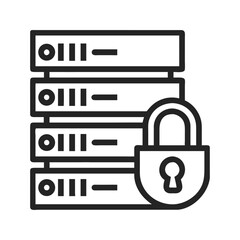 Poster - Secure padlock and key web access icon set for internet security a minimalist flat design illustration protected server security icon silhouette vector line art on white background