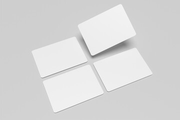 Poster - 3D blank Mockup, white blank card with rounded corners, isolated on flat light grey surface, business card, poker playing cards, gaming cards