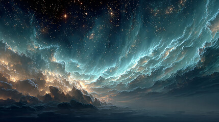 Wall Mural - explore the breathtaking expanse of a twilight cosmic vista painted in profound midnight and sapphir