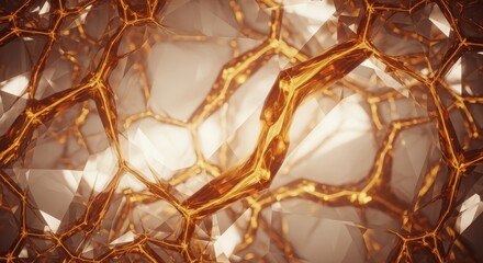 Aufkleber - Golden Amber Crystal Network - Abstract symbolizing connection, energy, fragility, luxury, and growth. Intricate golden veins within a crystal structure create a mesmerizing pattern