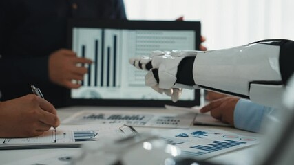 Poster - Business strategists interpret complex analytics with AI tools, creating efficient marketing approaches through collaborative teamwork. Noogenesis AI
