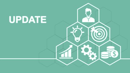 Internet, business, Technology and network concept. Update software computer program upgrade. Virtual button.