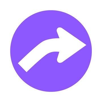 Isolated White Arrow Curving Right Direction On Purple Circle Symbol Design