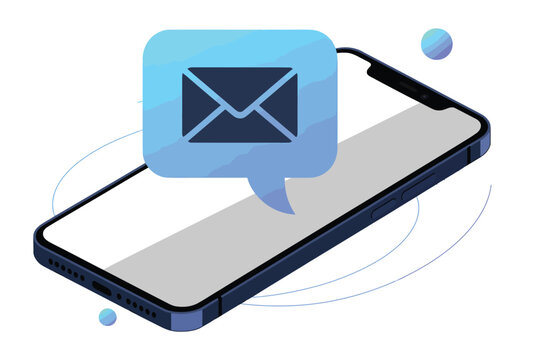 smartphone with email alert icon on screen, digital message notification concept, modern communication, mobile connectivity illustration