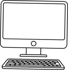 Poster - Minimalist line art illustration of a computer desktop setup with a monitor and keyboard, perfect for technology, office, and digital themes