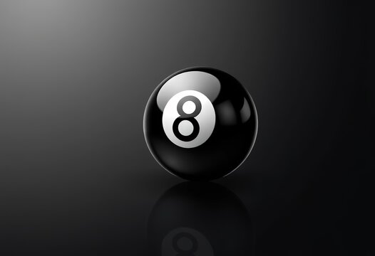 Black billiard pool ball number eight 3d rendering isolated on white background, Classic eight ball depicts game of pool in a studio setting 