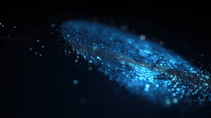 Poster - Highly detailed glowing fingerprint with technical wireframe design and dark blue lighting accents background