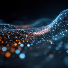 Fototapete - An abstract illustration of data flowing through a network of nodes, digital background with binary code and AI algorithms running in the background, Futuristic technology wallpaper with digital wave