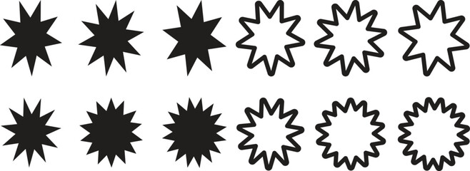 Stars collection. Star vector icons. Black set of Stars, isolated on transparent background. Stars in modern simple flat style. Vector illustration. 