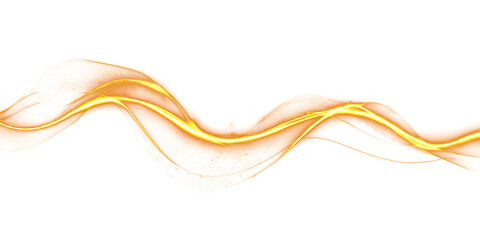 Fototapete - Abstract neon wave on transparent background. yellow glowing wavy line. design element. energy. gold. movement.