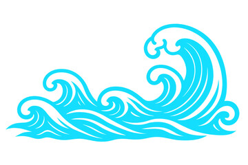 Poster - Light blue stylized ocean waves breaking and swirling, creating a decorative and dynamic aquatic scene on a transparent background
