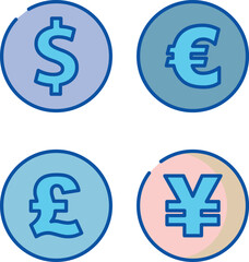 Poster - Collection of diverse currency symbols and financial icons representing global monetary exchange and transaction concepts