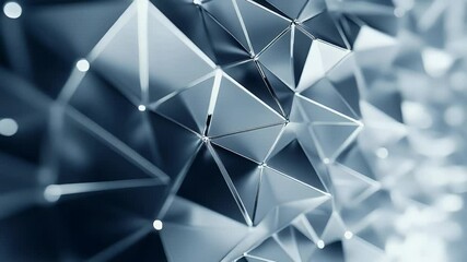 Poster - Abstract geometric shapes with interconnected triangle structures and glowing orbs in a cool blue tone creating a futuristic aesthetic.