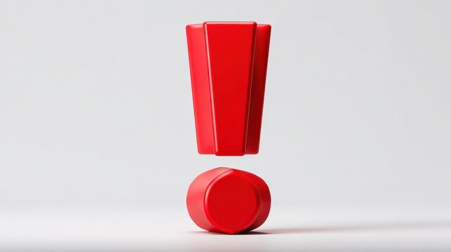 Red exclamation mark on white backdrop. Modern design. 3D rendering.