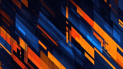 Poster - Abstract futuristic geometric background in navy blue and orange colors. Polygonal rectangular lines, shapes, repeating geometric form background