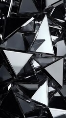 Leinwandbilder - Abstract black and white triangles create a visually dynamic pattern reflective surfaces play with light and shadows creating a sense of depth and geometric complexity.