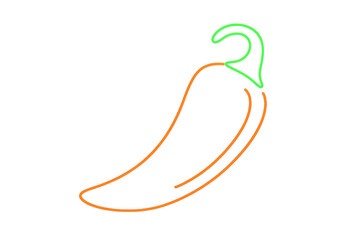 Aufkleber - Luminous orange-green neon chili pepper sign glowing brightly against transparent backdrop, emitting vibrant culinary spirit