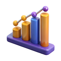 Poster - Photo of a vibrant 3d bar graph illustrating upward growth, isolated on transparent background, with bars in shades of blue, orange, and purple