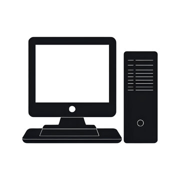 Desktop computer pc with monitor and tower case vector graphic illustration silhouette
