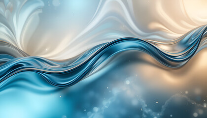 Aufkleber - An elegant, fluid abstract art backdrop featuring flowing turquoise, blue, gold, and white shapes with a modern, serene feel.